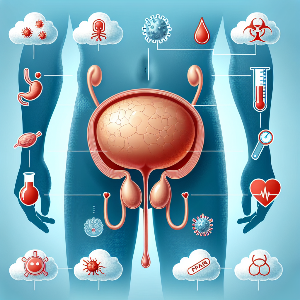 Visualizzazione concettuale della prostatite e urina torbida, illustrante sintomi, diagnosi e trattamenti.