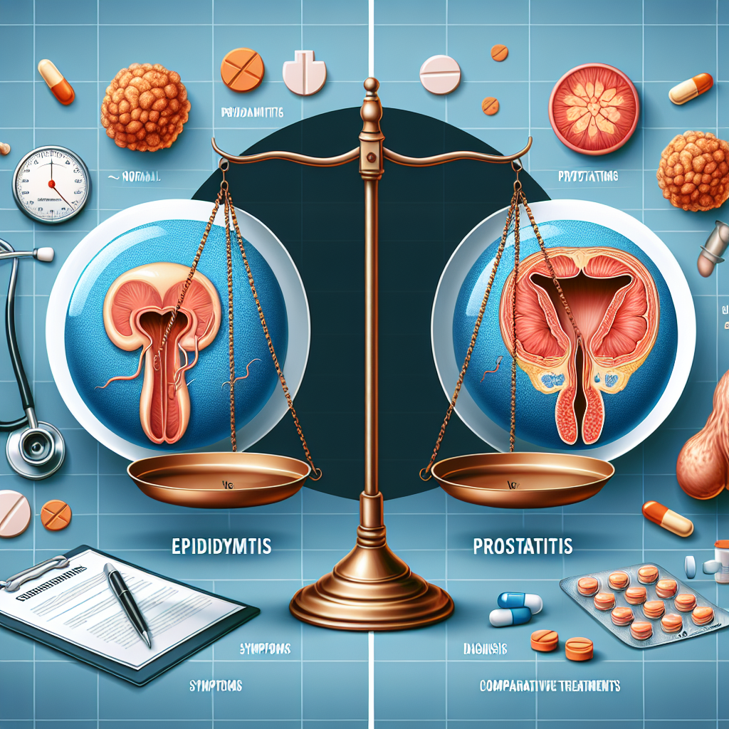 Immagine che confronta sintomi, diagnosi e trattamenti tra epididimite e prostatite.