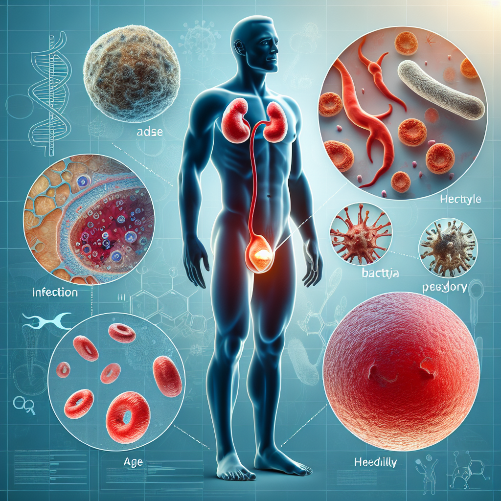 Diagramma della prostata con aree infiammate e batteri che causano prostatite.