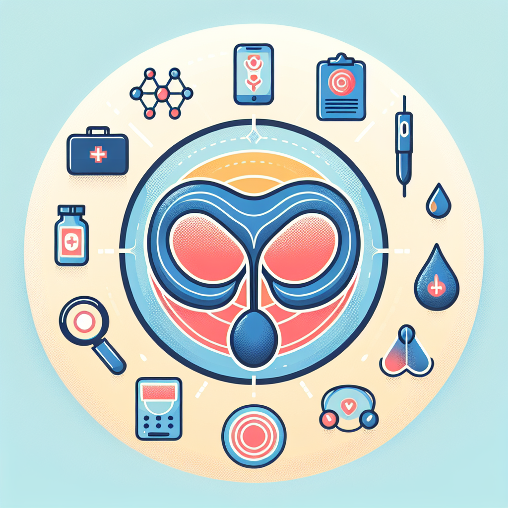 Diagramma illustrativo dell'anatomia della prostata infiammata con indicazione dei sintomi e delle opzioni di trattamento per la prostatite