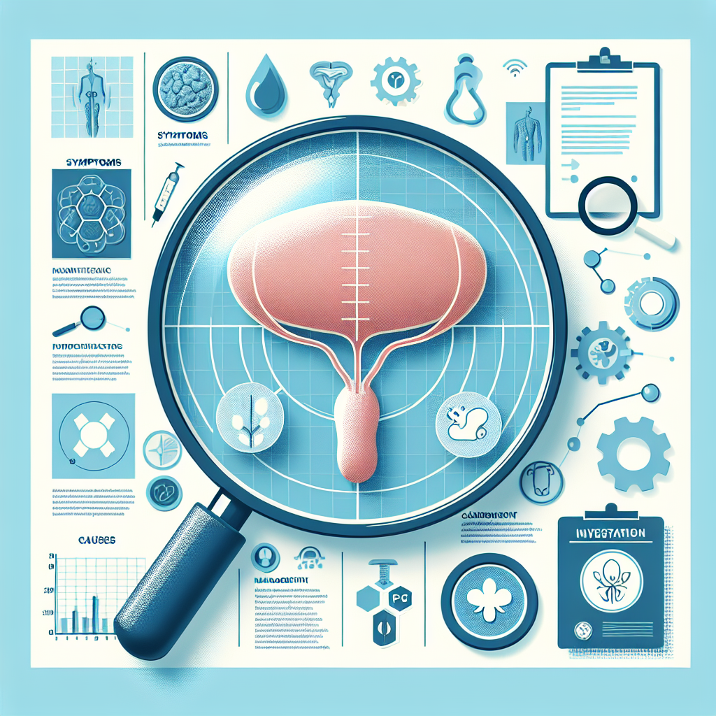 Grafico medico della prostatite con sezioni su sintomi, diagnosi, tipi e trattamenti.