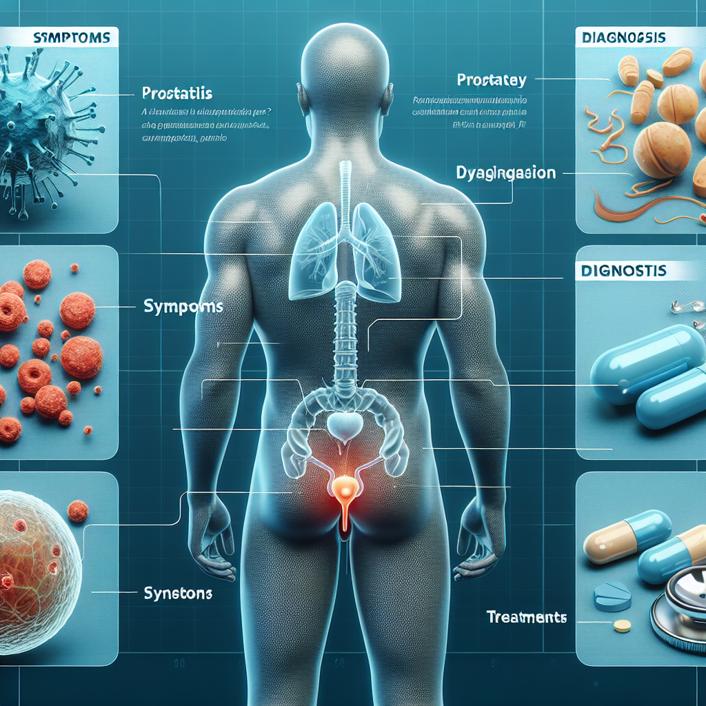 Illustrazione della prostata infiammata con una descrizione dei sintomi principali e metodi diagnostici.