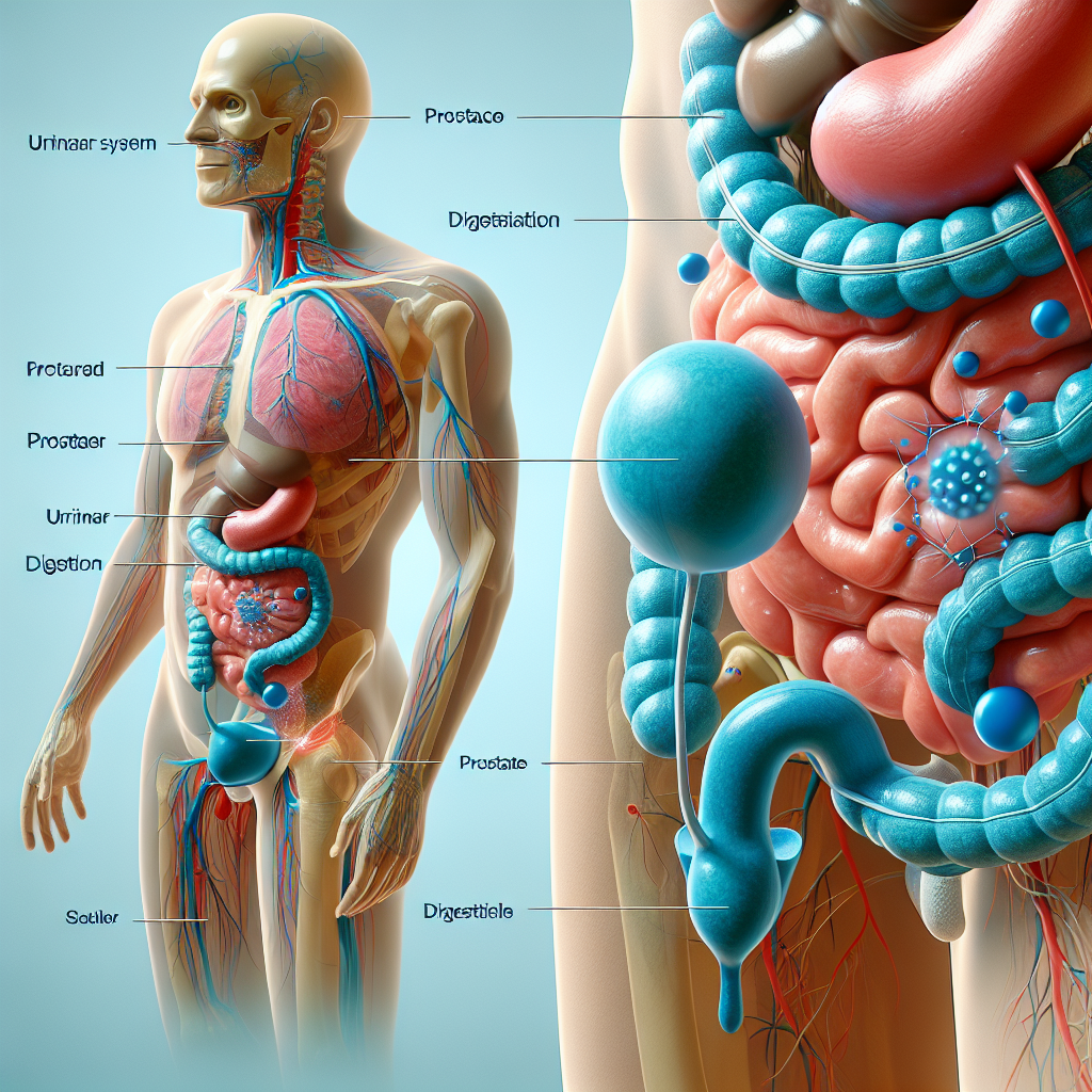 Diagramma che illustra la connessione tra prostatite e stitichezza nel sistema urinario e intestinale maschile