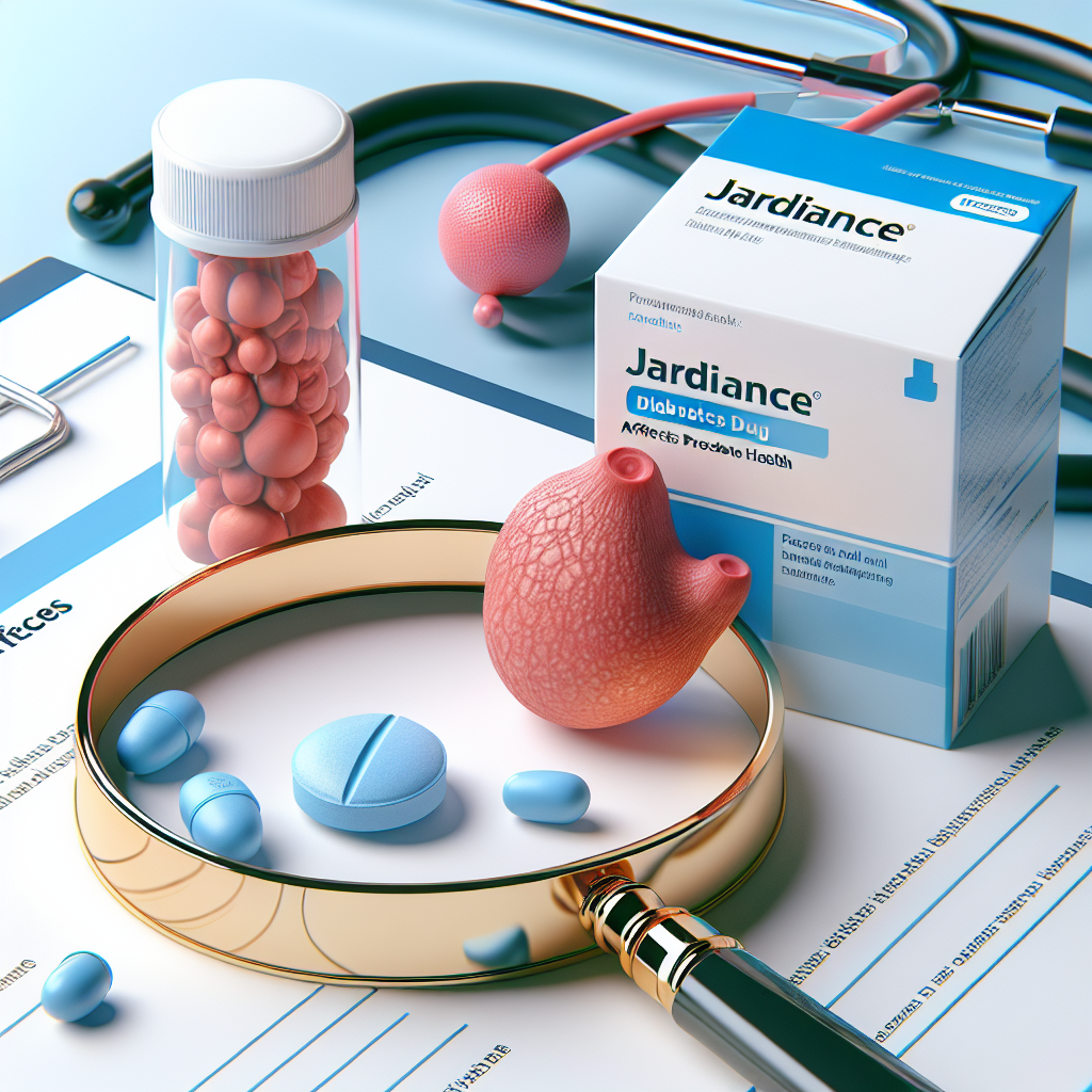 Diagramma dell'anatomia della prostata e gli effetti di Jardiance, un farmaco per il diabete.